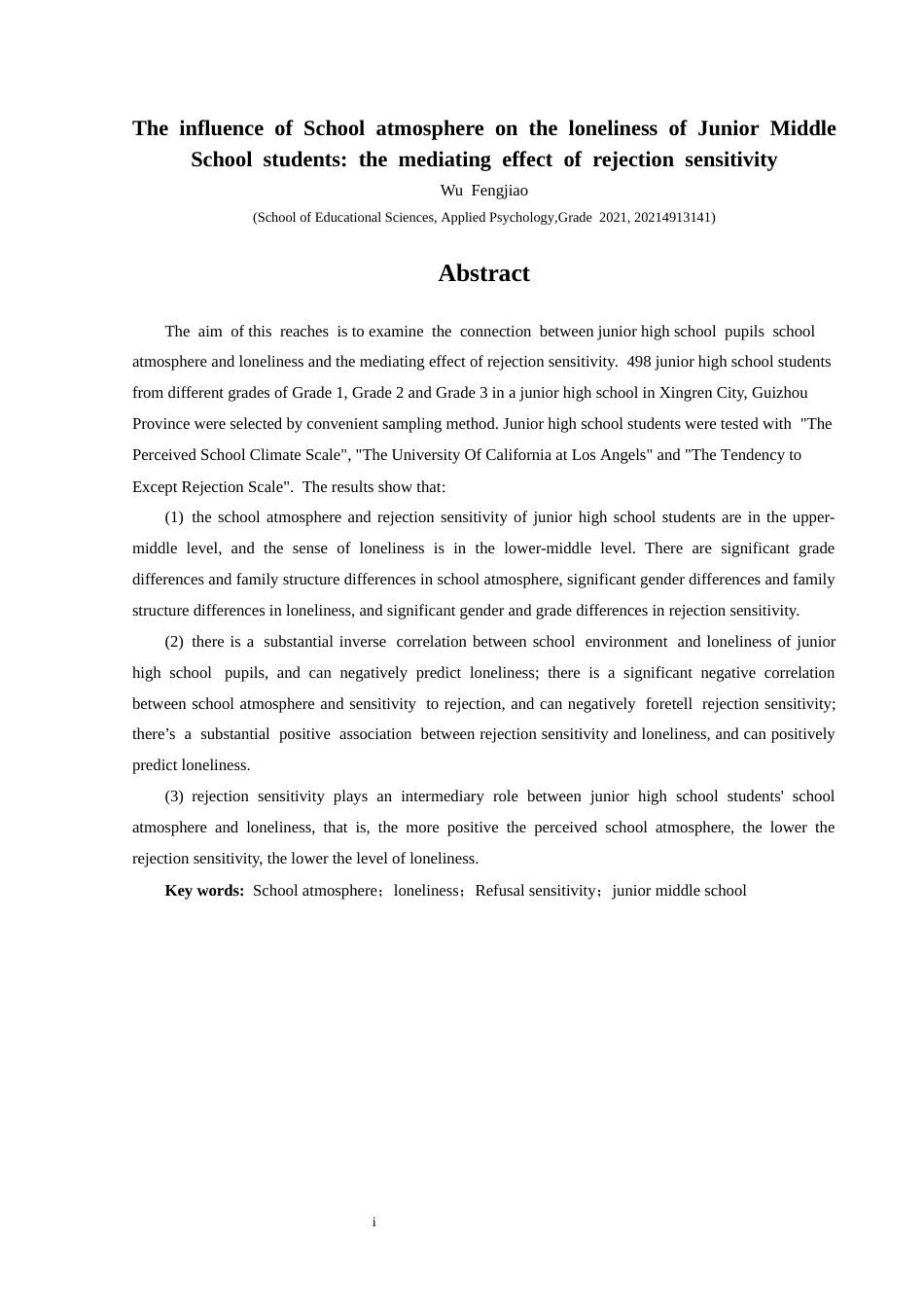 25年CH应用心理学 关键词：学校氛围；孤独感；拒绝敏感性；初中生(终)-约18763字符.docx_第3页