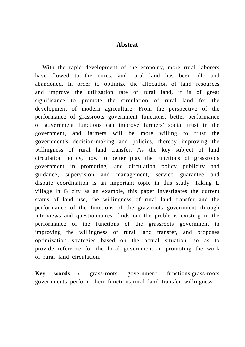 25年CH行政管理 基层政府职能履行及其优化策略研究——以G市L村农村土地流转意愿提升为例终稿-约16619字符.docx_第3页