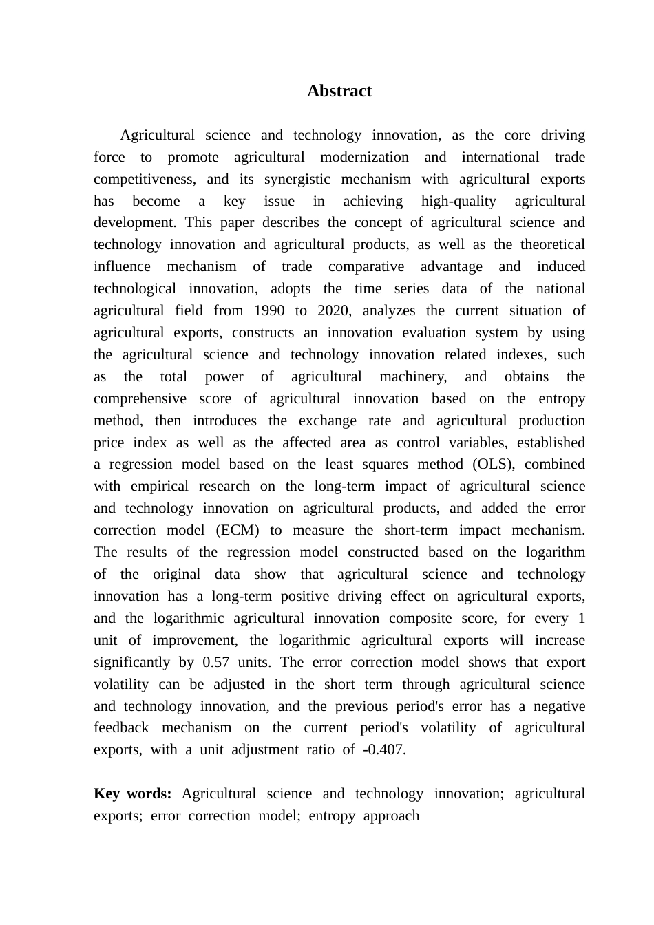 25年CH统计学 关键词：农业科技创新；农产品出口；误差修正模型；熵值法终稿-约18199字符.docx_第2页