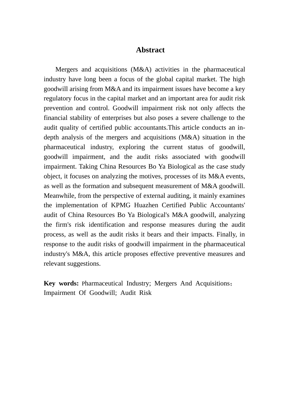 25年CH审计学 医药行业并购商誉减值审计风险研究-以毕马威审计华润博雅生物为例终稿-约19626字符.docx_第2页