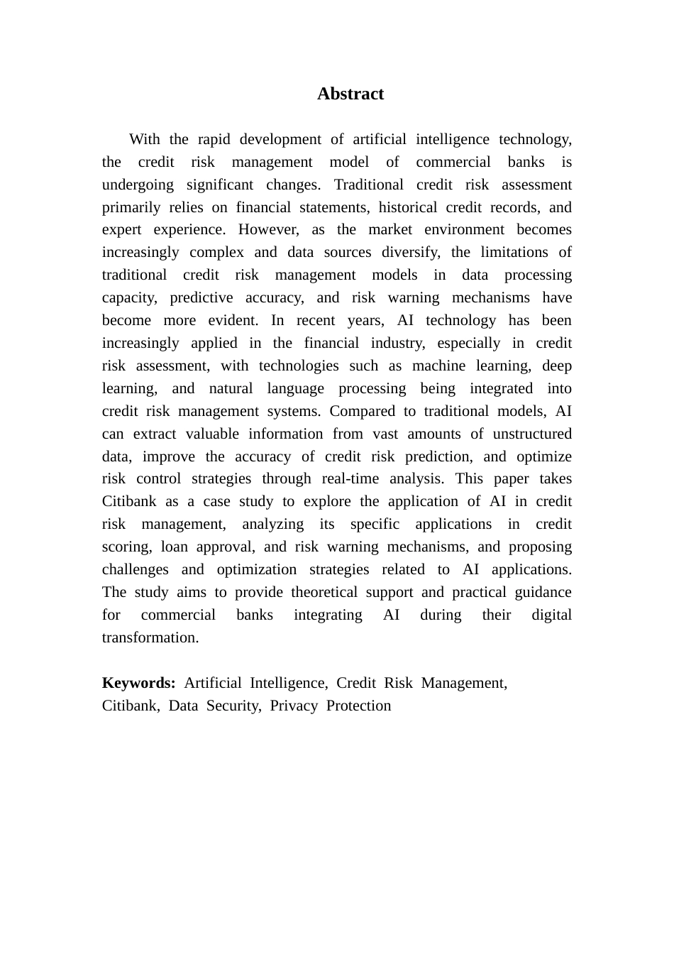 25年CH金融学英语 副本优化机制研究-信用风险管理的人工智能-基于花旗银行案例终稿-约59845字符.docx_第1页