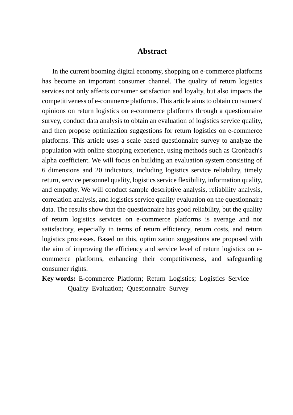 25年CH物流管理 电商平台退货物流服务质量评价研究终稿-约16789字符.docx_第2页