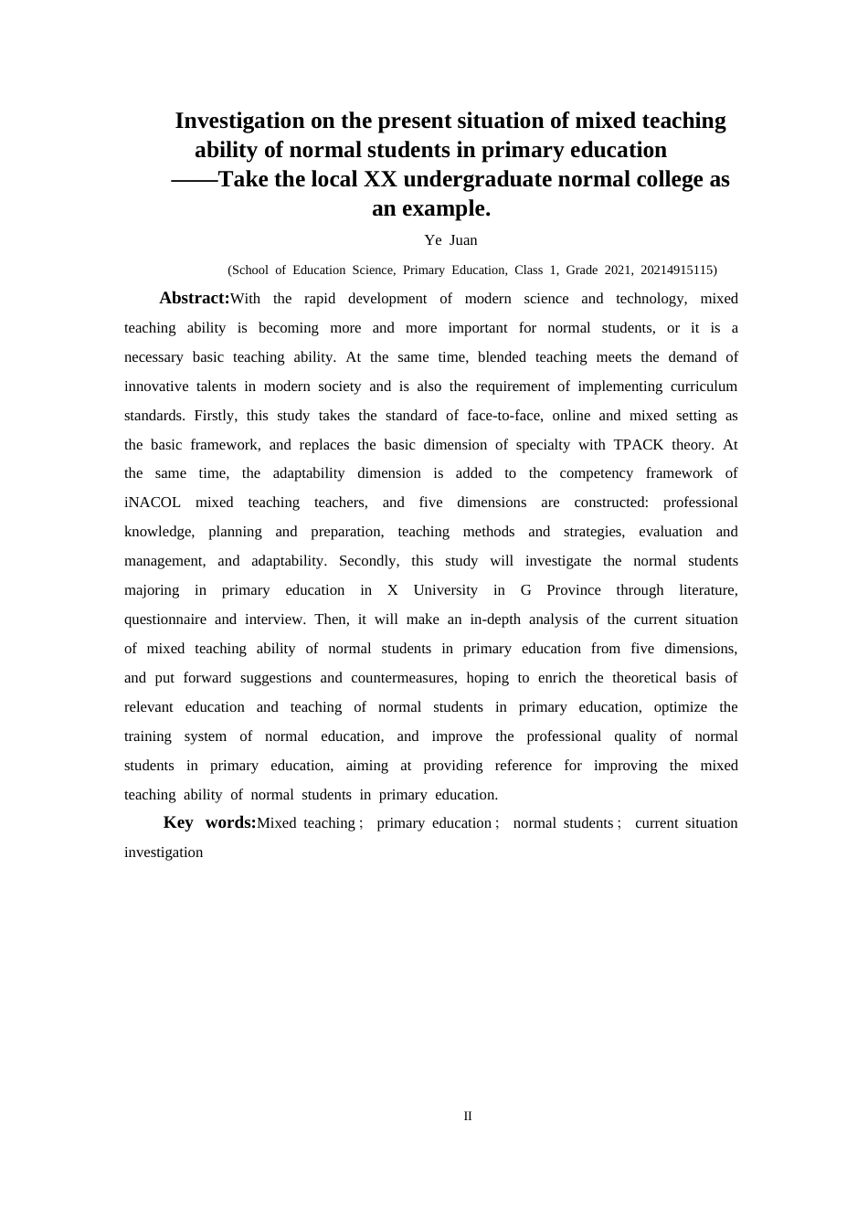 25年CH小学教育 关键词：混合教学；小学教育；师范生；现状调查终稿-约30859字符.docx_第2页