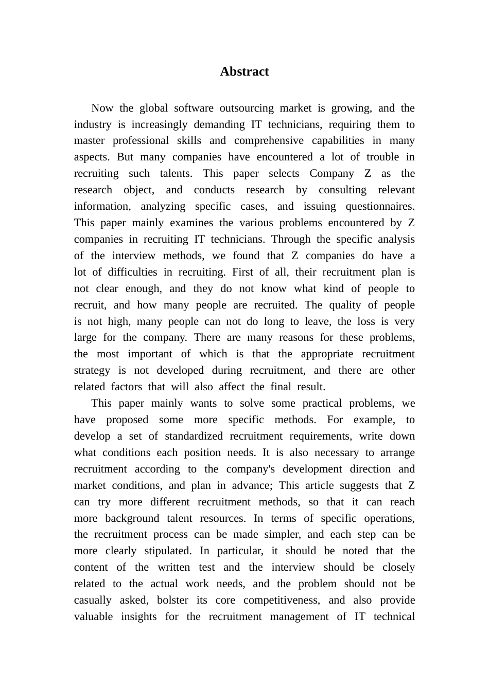 25年CH人力资源管理 软件外包公司IT技术人员招聘问题及对策研究-以Z公司为例- 5月终稿终稿-约20295字符.docx_第2页