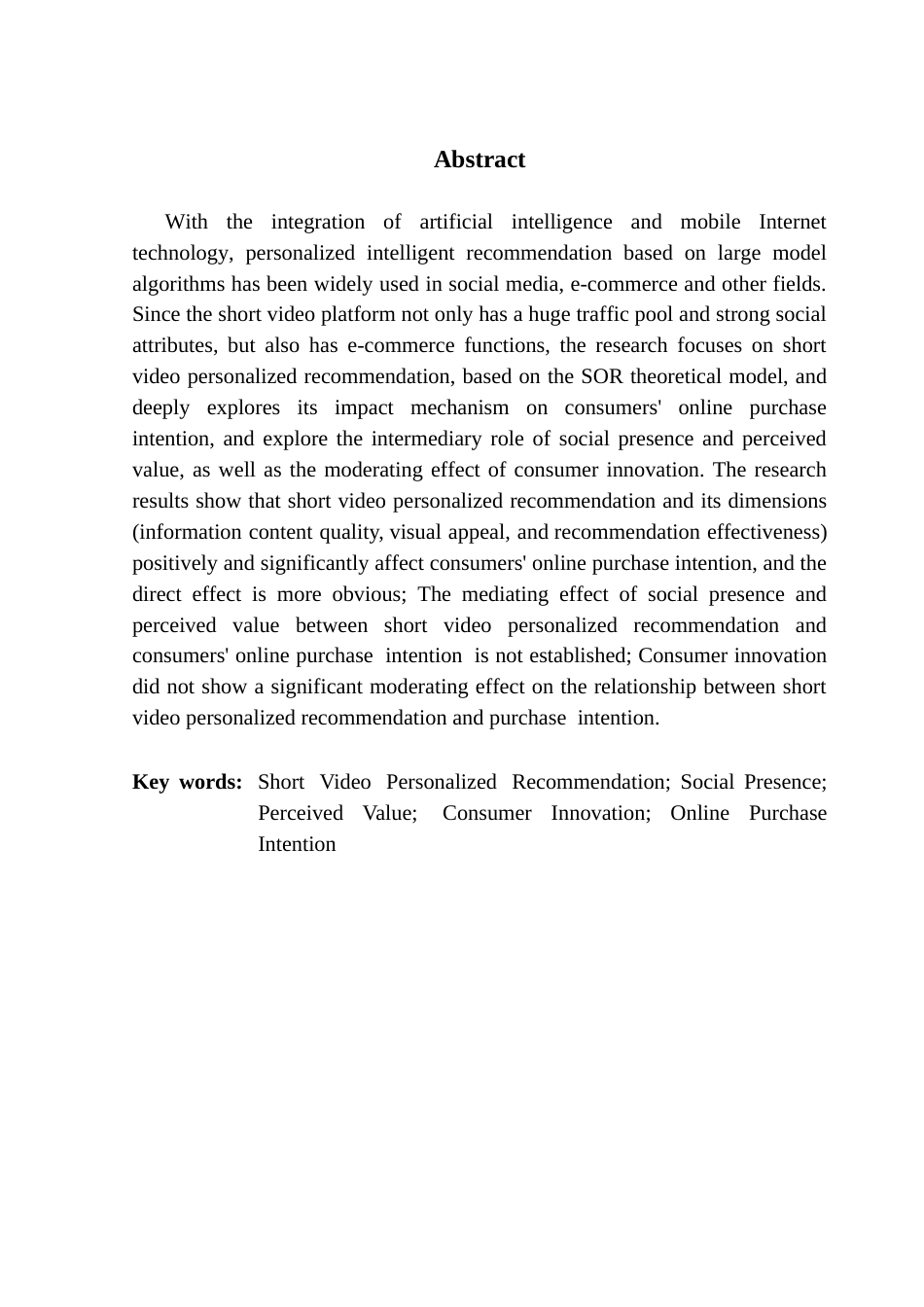 25年CH市场营销 关键词：短视频个性化推荐；社会临场感；感知价值；消费者创新性；终稿-约21569字符.docx_第2页