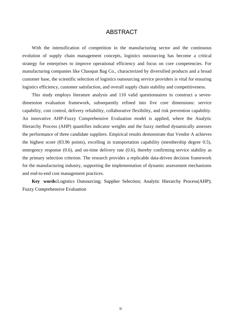 25年CH物流管理 潮群箱包公司物流外包服务供应商选择研究终稿-约20822字符.docx_第2页