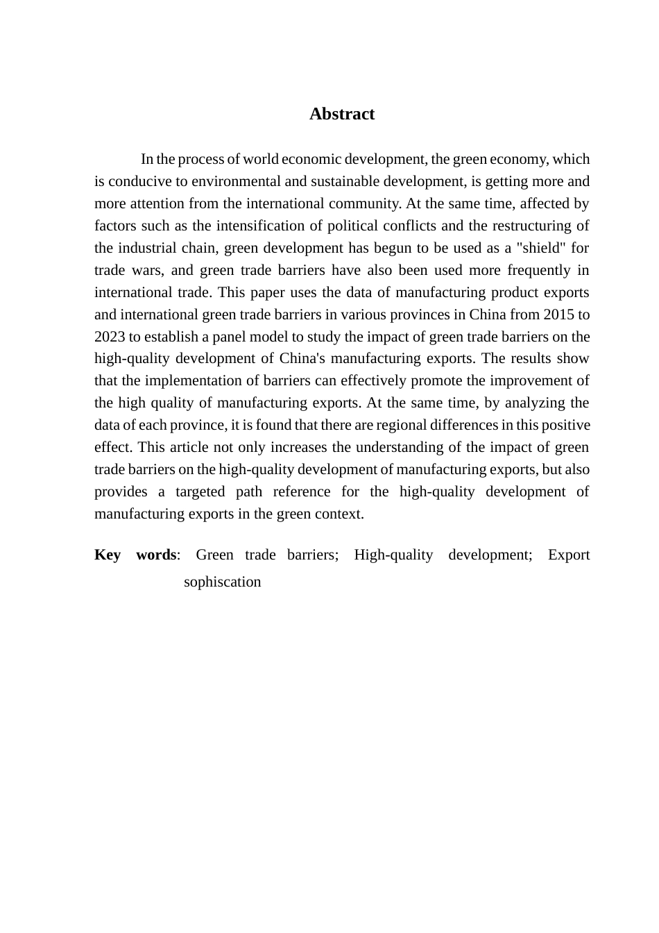 25年CH国际经济与贸易 绿色贸易壁垒对中国制造业出口高质量发展的影响研究终稿-约20513字符.docx_第3页
