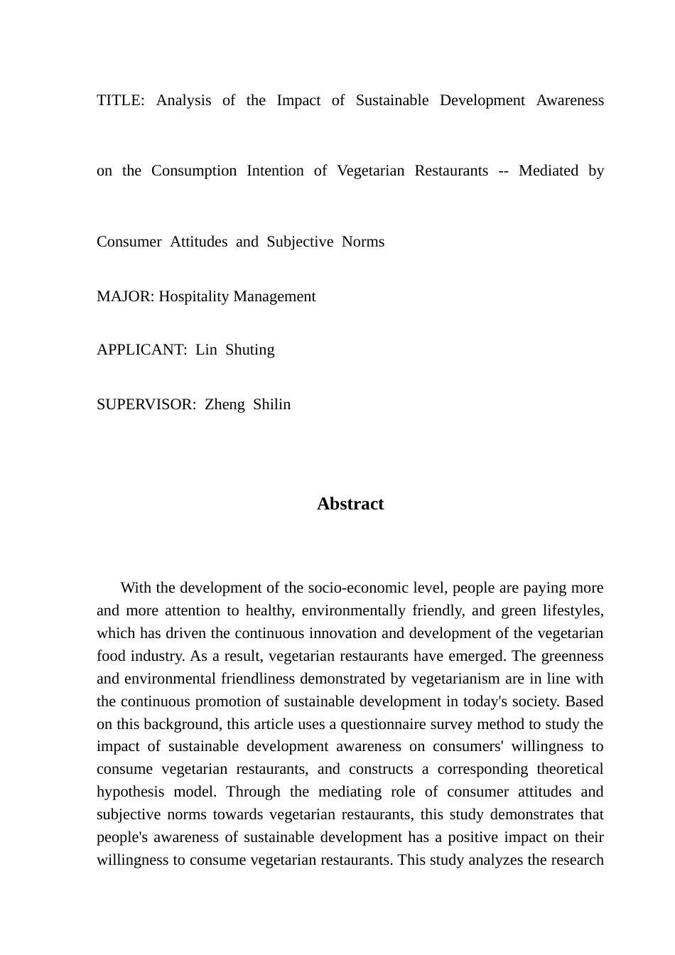 25年CH酒店管理 可持续发展意识对素食餐厅消费意愿的影响分析-基于消费态度和主观规范的中介作用终稿-约19720字符.docx_第3页
