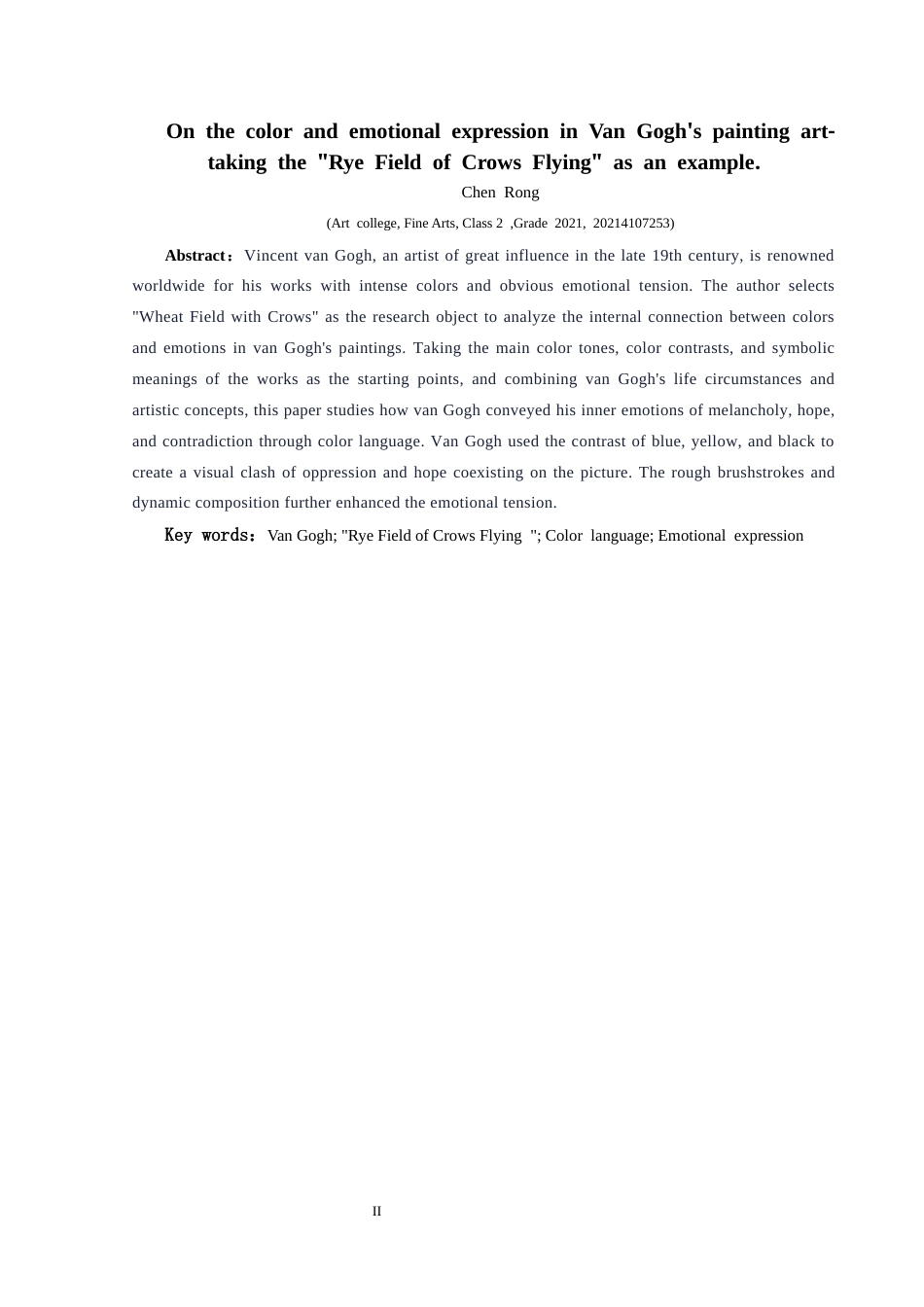 25年CH美术学 关键词：梵高；《乌鸦群飞的麦田》；色彩语言；情感表达终稿-约7329字符.docx_第3页