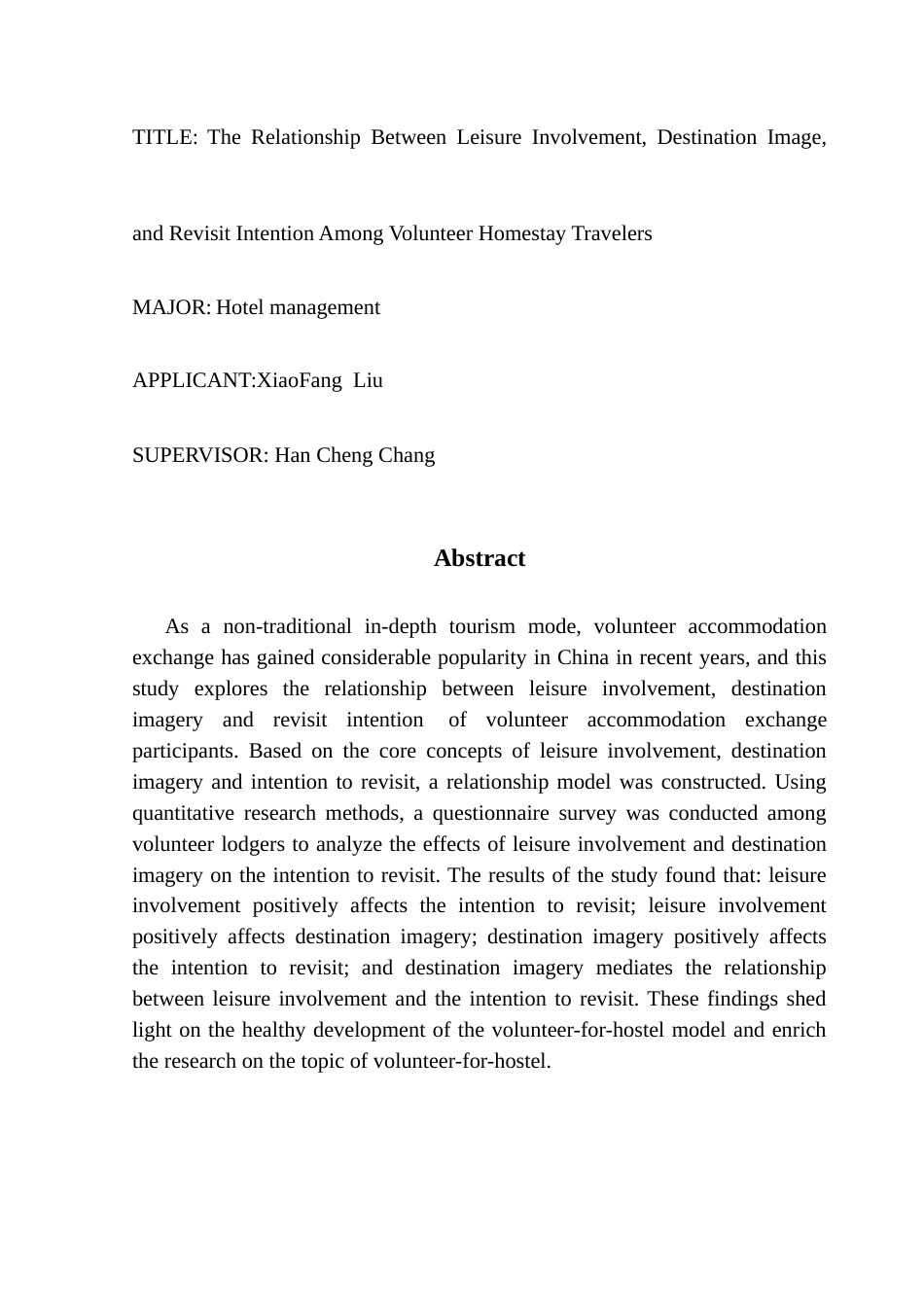 25年CH酒店管理 义工换宿旅行者的休闲涉入-目的地意象与重游意愿关系探讨.doc_第2页