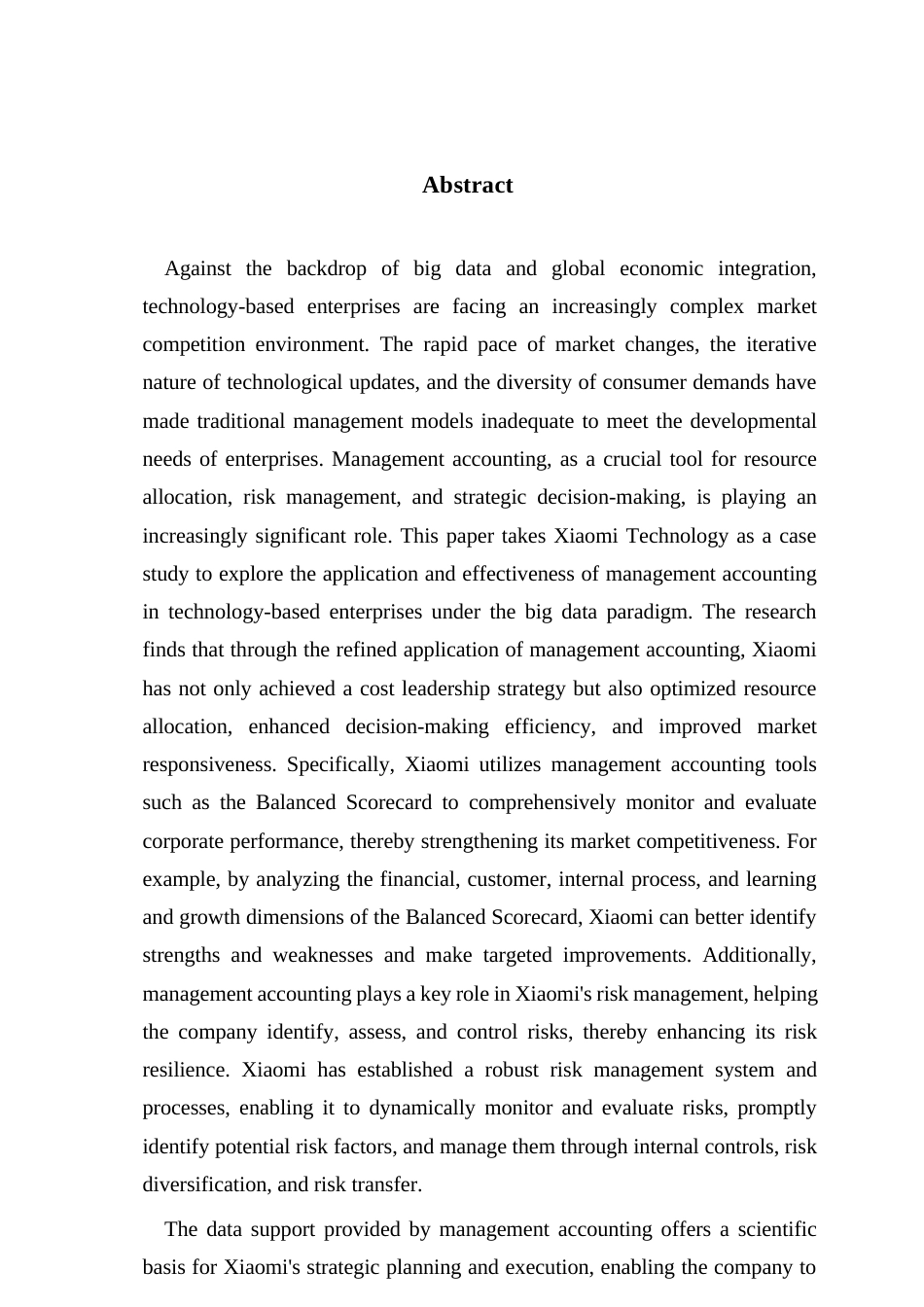 25年CH财务管理 关键词：大数据；科技型企业；管理会计；可持续发展；小米科技终稿-约30903字符.docx_第2页