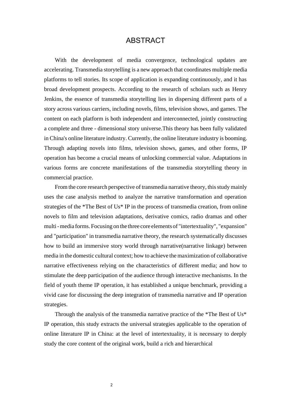 25年CH新闻学-跨媒介叙事视域下网络文学IP运营策略研究-以《最好的我们》为例终版-约30684字符.docx_第2页
