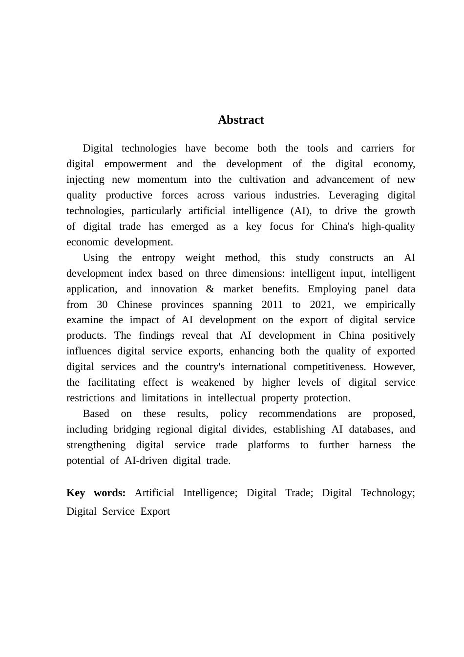 25年CH国际经济与贸易 关键词：人工智能；数字贸易；数字技术；数字服务出口终稿-约18464字符.docx_第3页