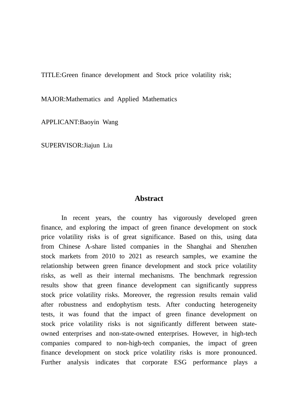 25年CH数学与应用数学 关键词：绿色金融发展；股票价格波动风险；企业ESG表现终稿-约12687字符.docx_第2页