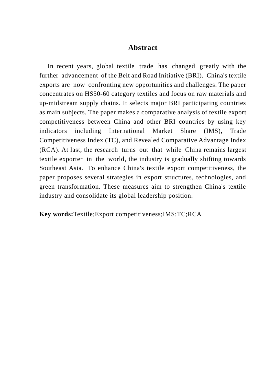 25年CH国际商务 关键词：纺织品；出口竞争力；IMS；TC；RCA-约11821字符.docx_第2页