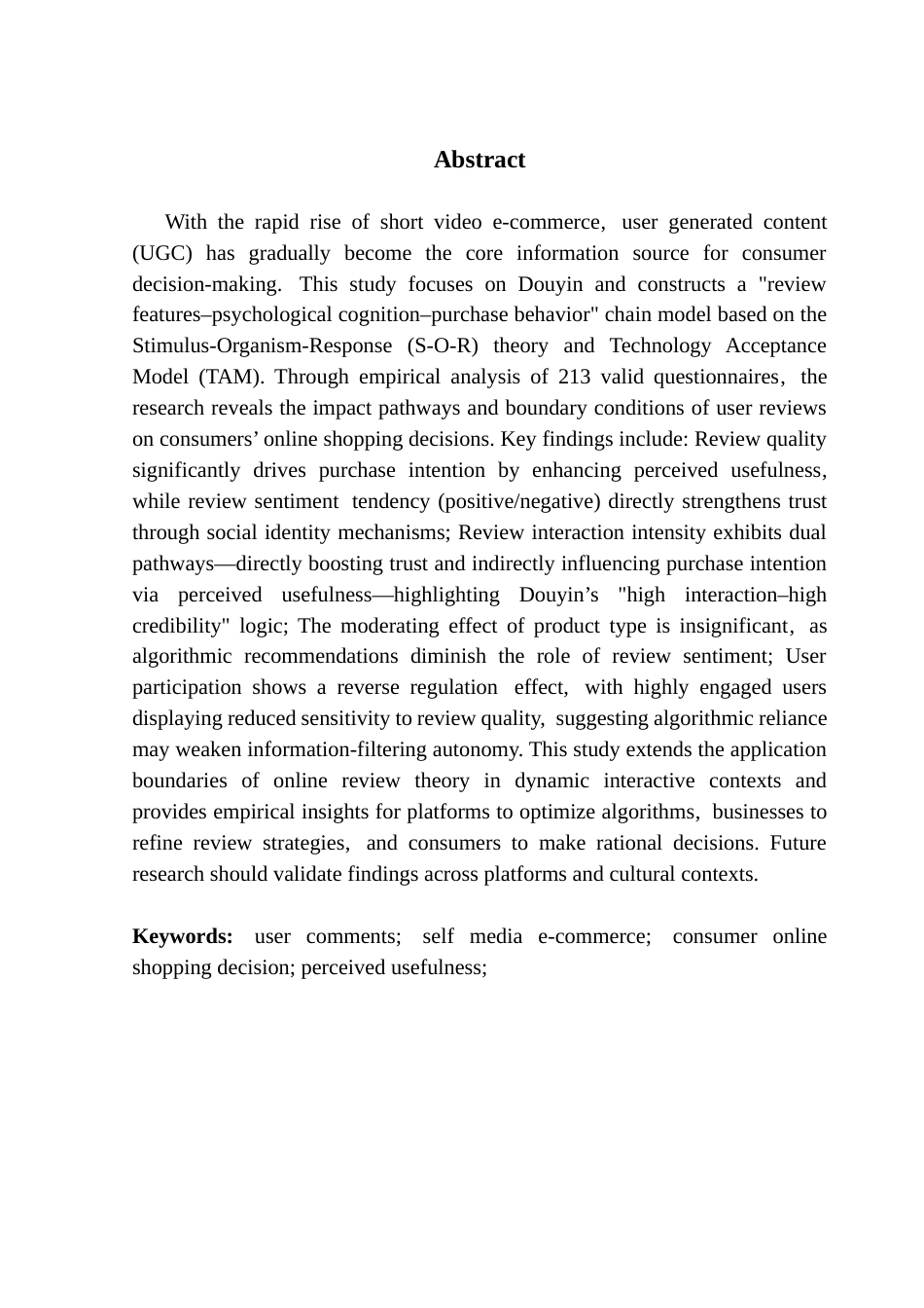 25年CH电子商务 自媒体平台用户评论对消费者网购决策的影响研究--以抖音为例终稿-约25324字符.docx_第3页