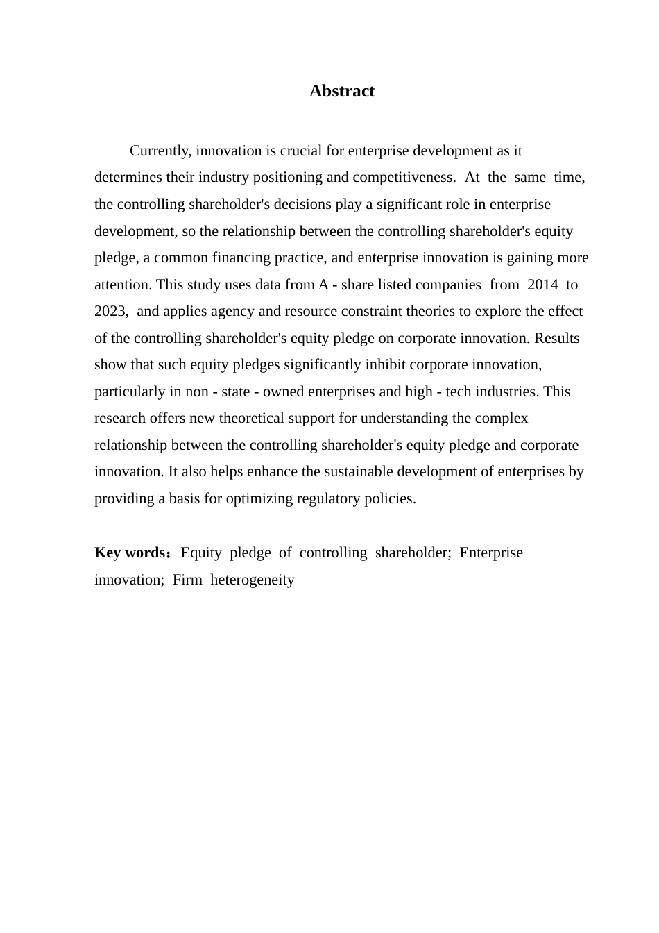 25年CH投资学 控股股东股权质押对企业创新的影响研究-吴佳琪21250504244-约13024字符.docx_第3页