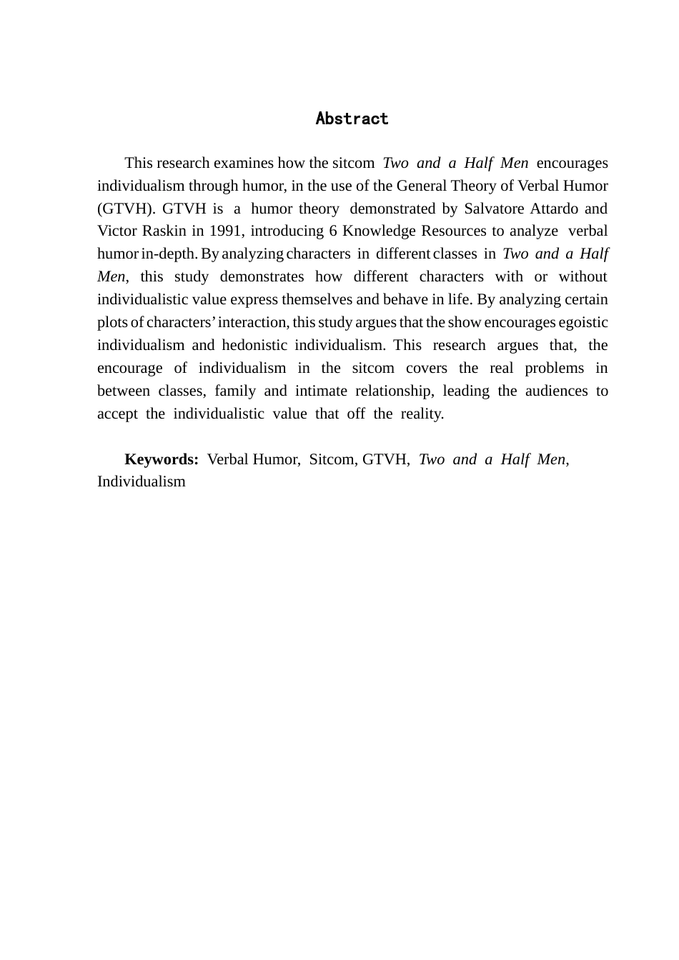 25年CH英语 关键词：言语幽默；情景喜剧；言语幽默普通理论；《好汉两个半》；个人主义-约50083字符.docx_第3页