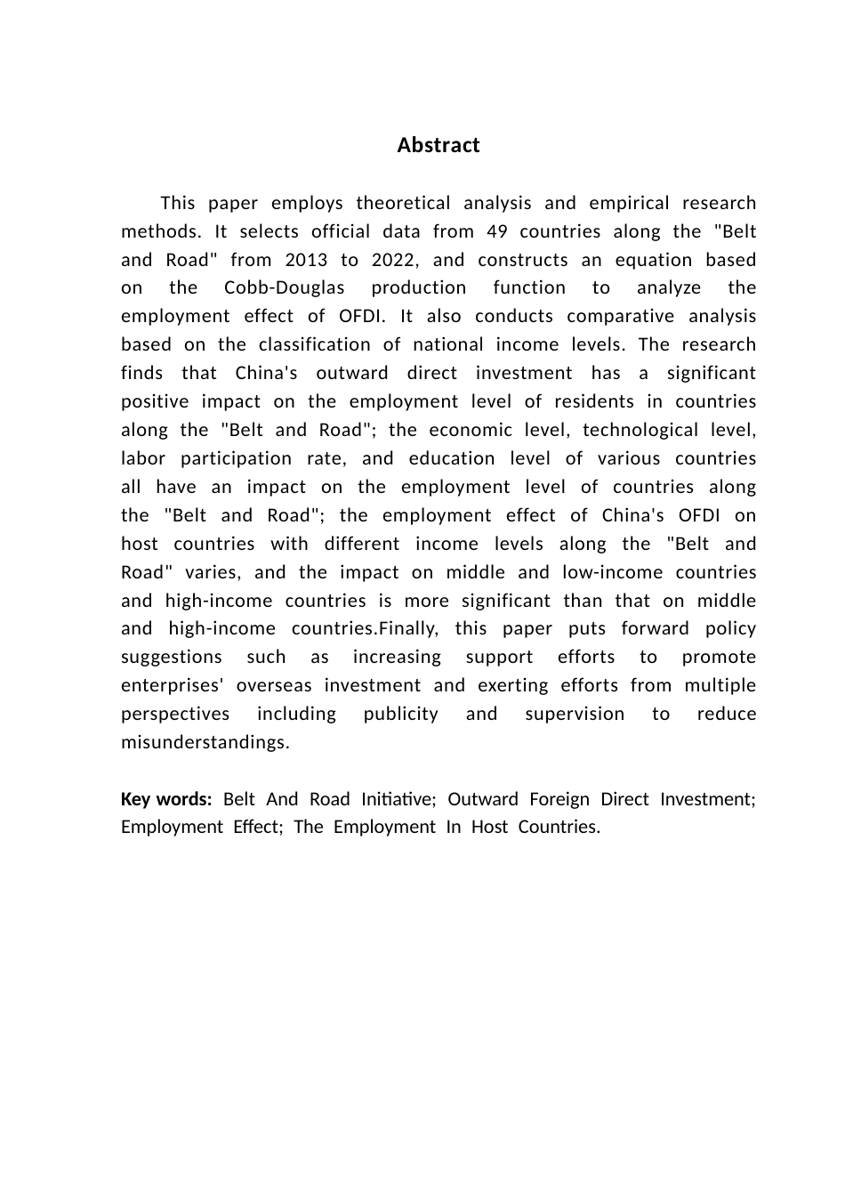 25年CH国际商务 中国对外投资对“一带一路”沿线国家居民就业水平的影响研究——大国影响力视角下的实证分析-约25740字符.doc_第2页