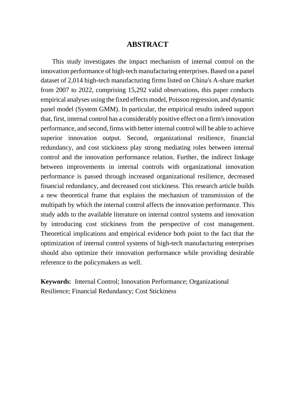 25年CH财务管理 关键词：内部控制；创新绩效；组织韧性；财务冗余；成本粘性终稿-约49959字符.docx_第2页