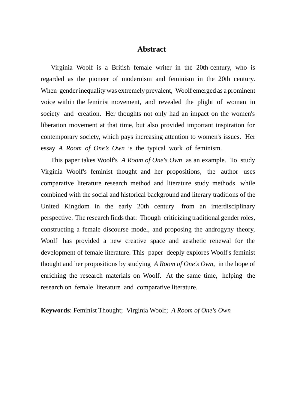 25年CH英语 关键词：女性主义思想；弗吉尼亚·伍尔夫；《一间自己的房间》-约42898字符.docx_第3页