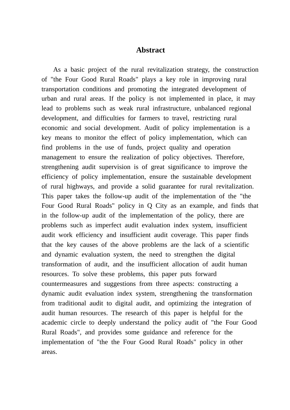 25年CH审计学 “四好农村路”政策落实情况跟踪审计研究——以Q市为例-约23787字符.doc_第3页