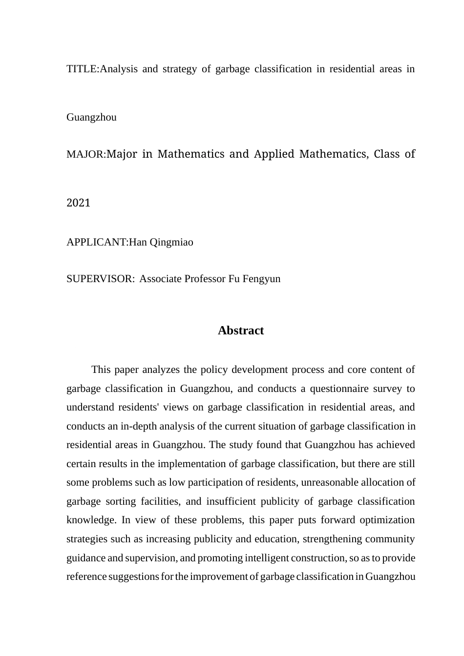 25年CH数学与应用数学 关键词：垃圾分类；政策内容；居民认知；困境分析；优化策略终稿-约11491字符.docx_第2页