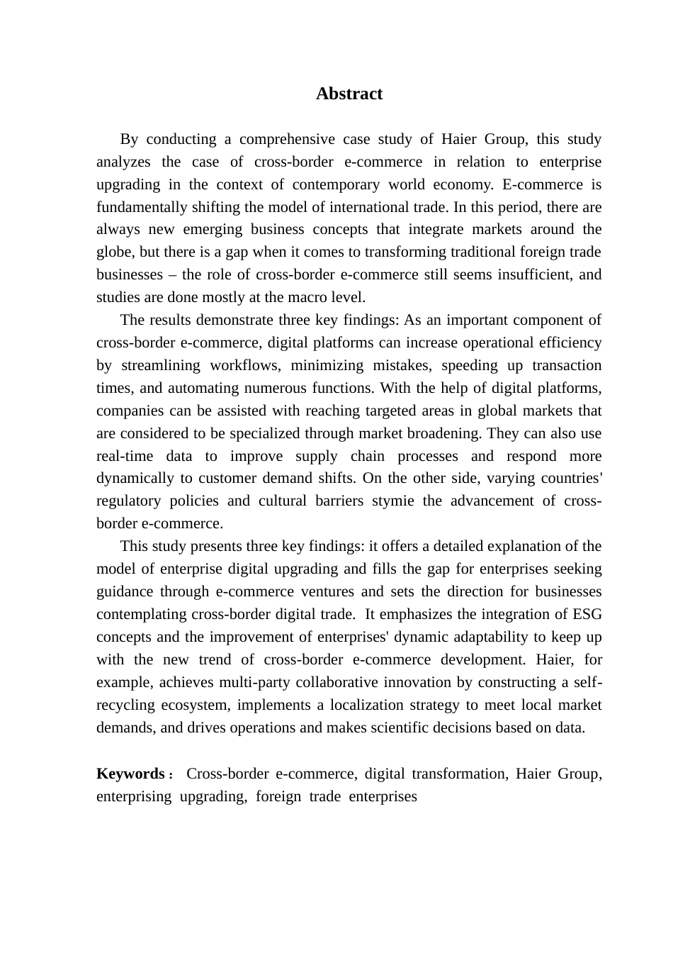 25年CH商务英语 关键词：跨境电商，数字化转型，海尔集团，企业升级，外贸型企业-约59746字符.docx_第3页