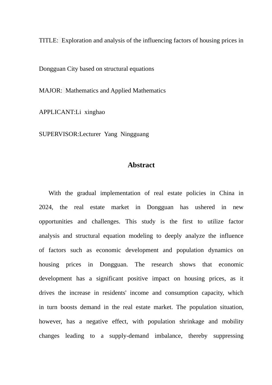 25年CH数学与应用数学 基于结构方程对东莞市房价影响因素的探讨与分析-最终稿终稿-约11362字符.docx_第4页