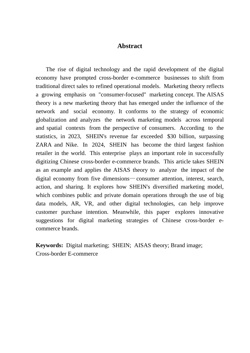 25年CH商务英语 关键词：数字营销；跨境电商；SHEIN；AISAS理论；品牌形象终稿-约43839字符.docx_第2页