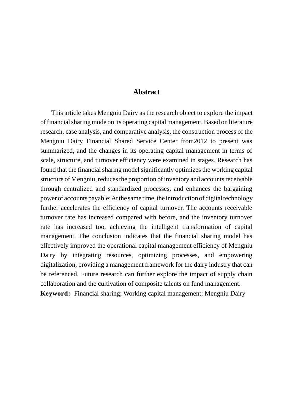 25年CH会计学  财务共享模式下蒙牛乳业营运资金管理研究（4-20）终稿-约20617字符.docx_第3页