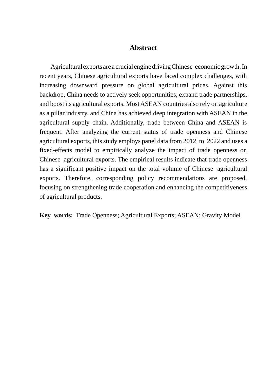 25年CH国际经济与贸易 关键词：贸易开放度；农产品出口；东盟；引力模型终稿-约13652字符.docx_第2页