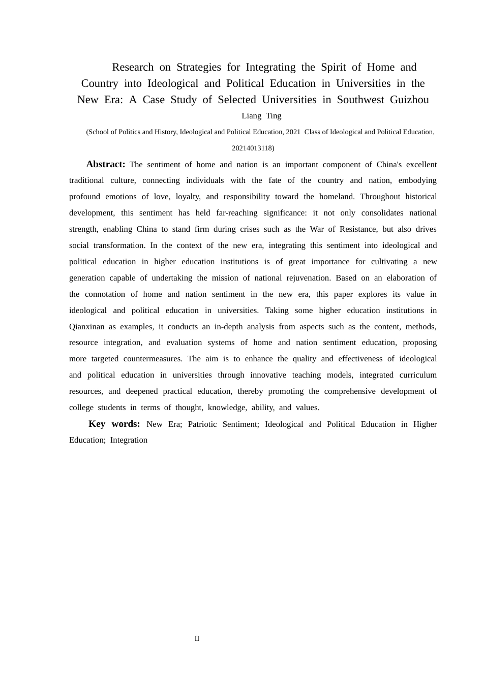 25年CH思想政治教育 新时代家国情怀融入高校思政教育的策略研究—以黔西南部分高校为例关键词：新时代；家国情怀；高校思政教育；融入-约18171字符.docx_第2页