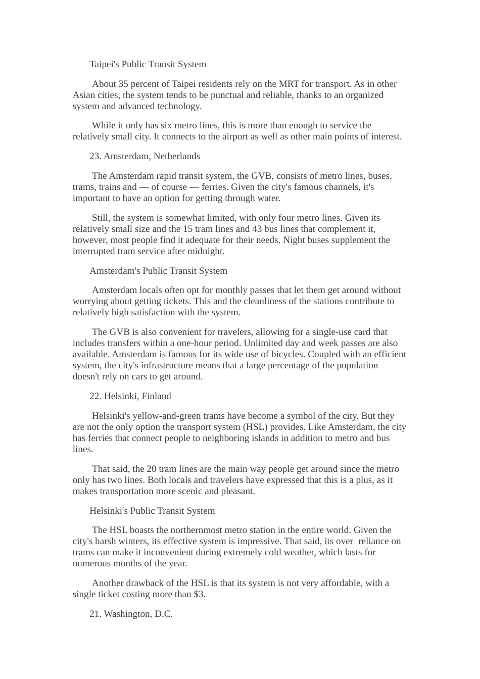 25年CH翻译学《25个拥有最佳公共交通系统的城市排名》翻译实践报告AReportontheChineseTranslationof.docx 附录1原文 a.docx_第2页