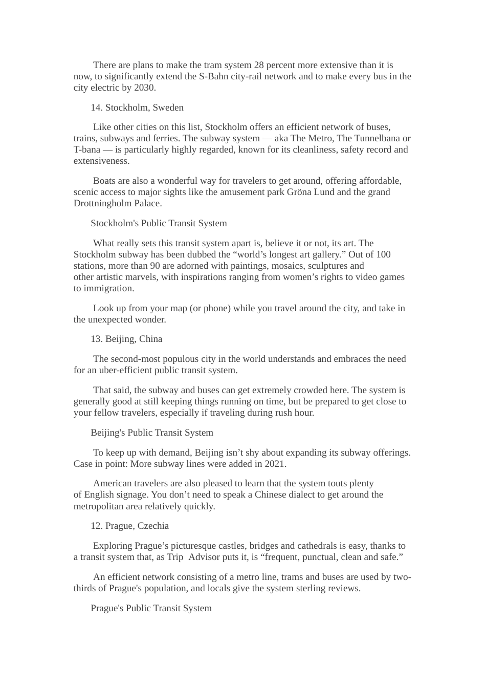 25年CH翻译学《25个拥有最佳公共交通系统的城市排名》翻译实践报告AReportontheChineseTranslationof.docx 附录1原文 a.docx_第6页