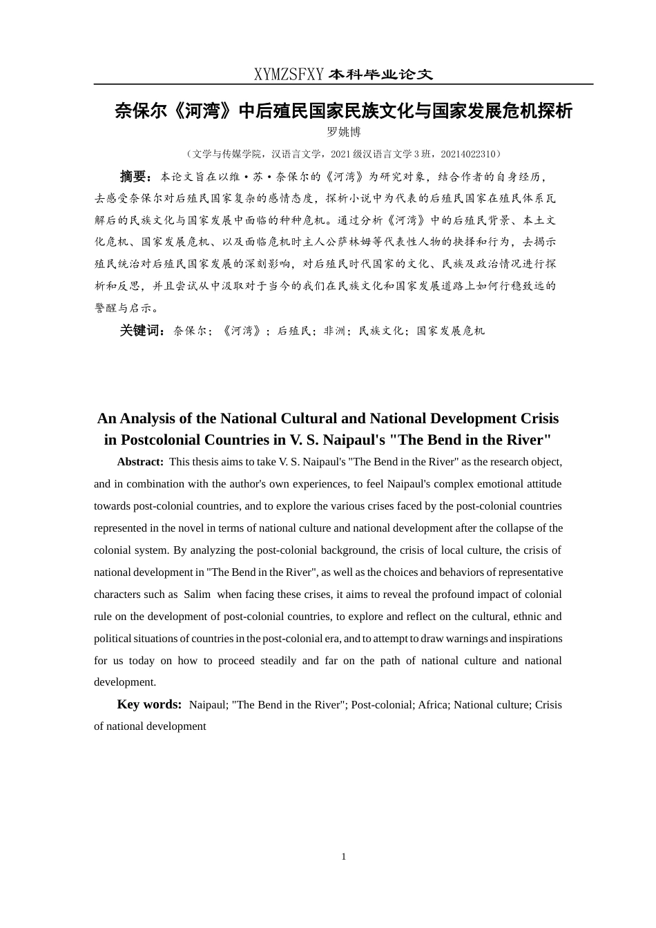 25年CH汉语言文学本科 奈保尔《河湾》中后殖民国家民族文化与国家发展危机探析-约15313字符.docx_第2页