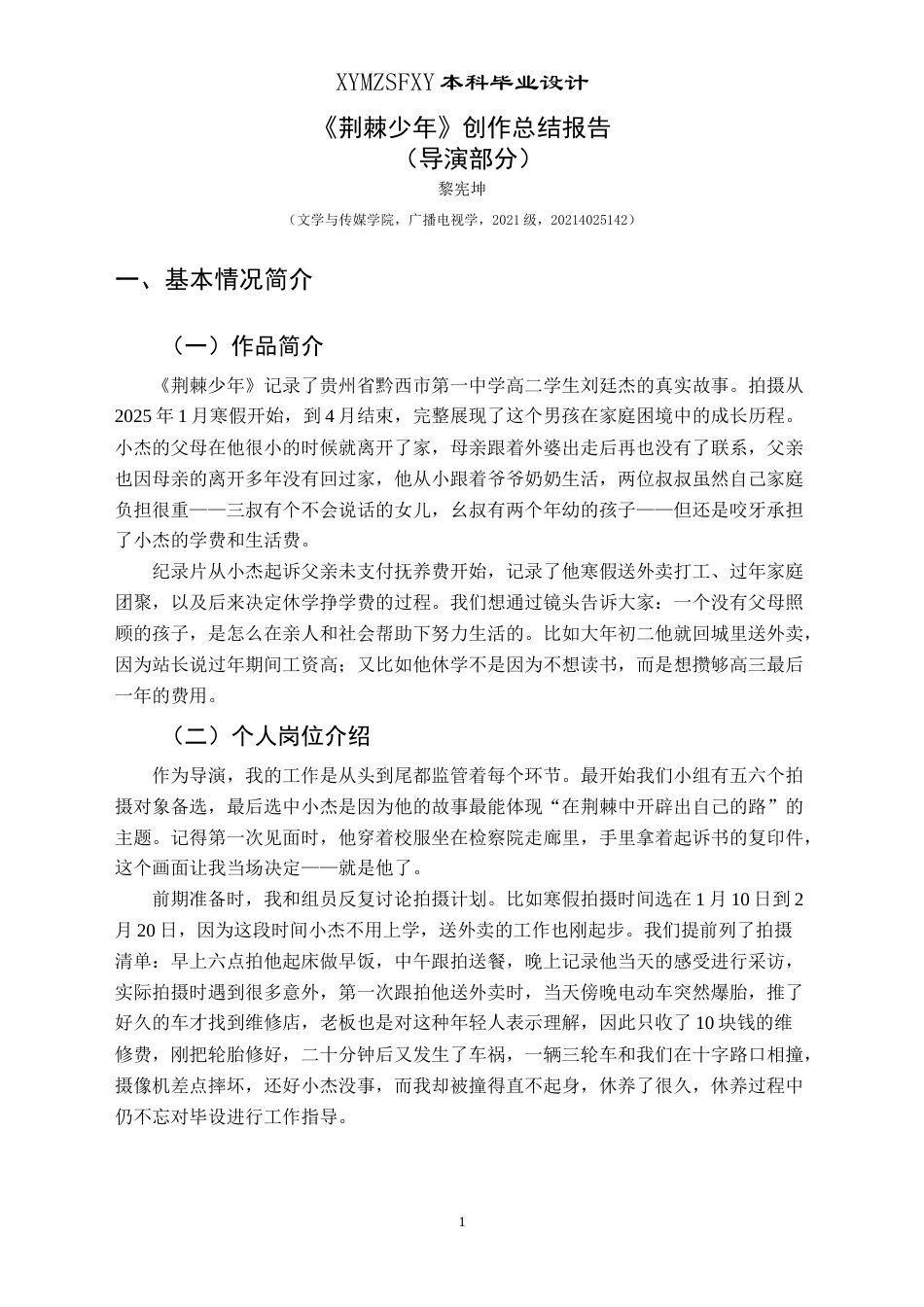 25年CH广播电视学本科 毕业设计《荆棘少年》创作总结报告（导演部分） -约5091字符.doc_第2页
