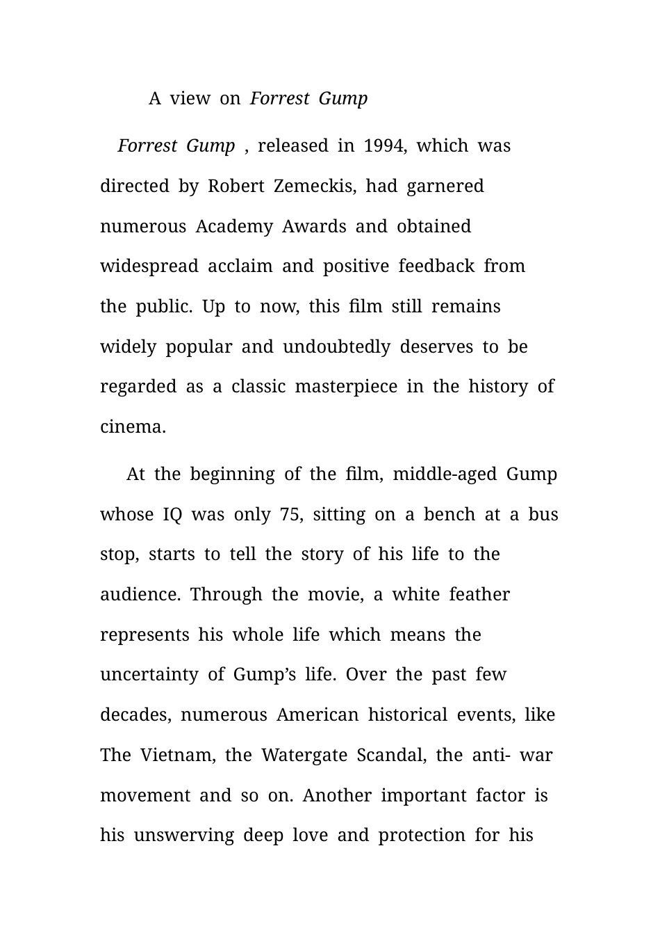 25年CH英语 A view on Forrest Gump -约3291字符.docx_第1页