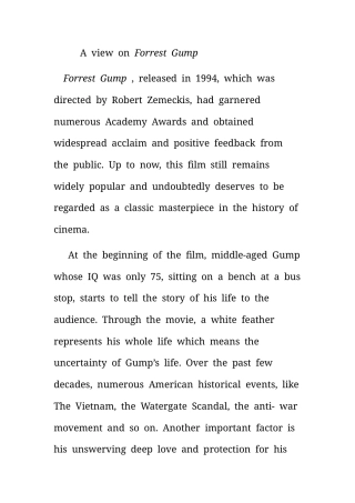 25年CH英语 A view on Forrest Gump -约3291字符.docx