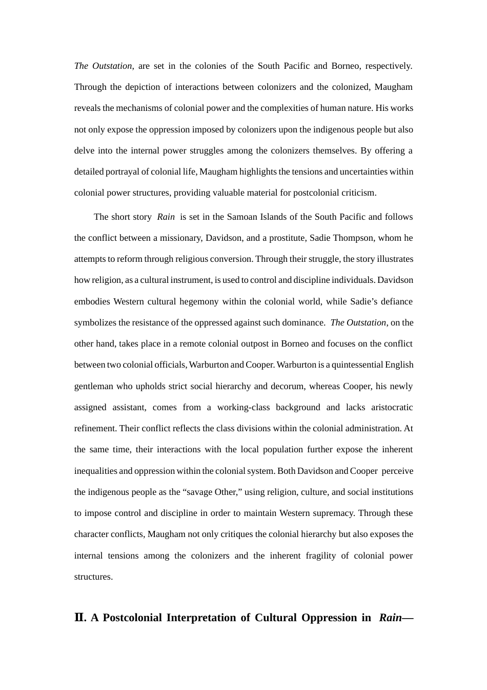25年CH英语 An Analysis of Maugham’s Rain and the Outstation from the Post-colonial Perspective-约30970字符.docx_第2页