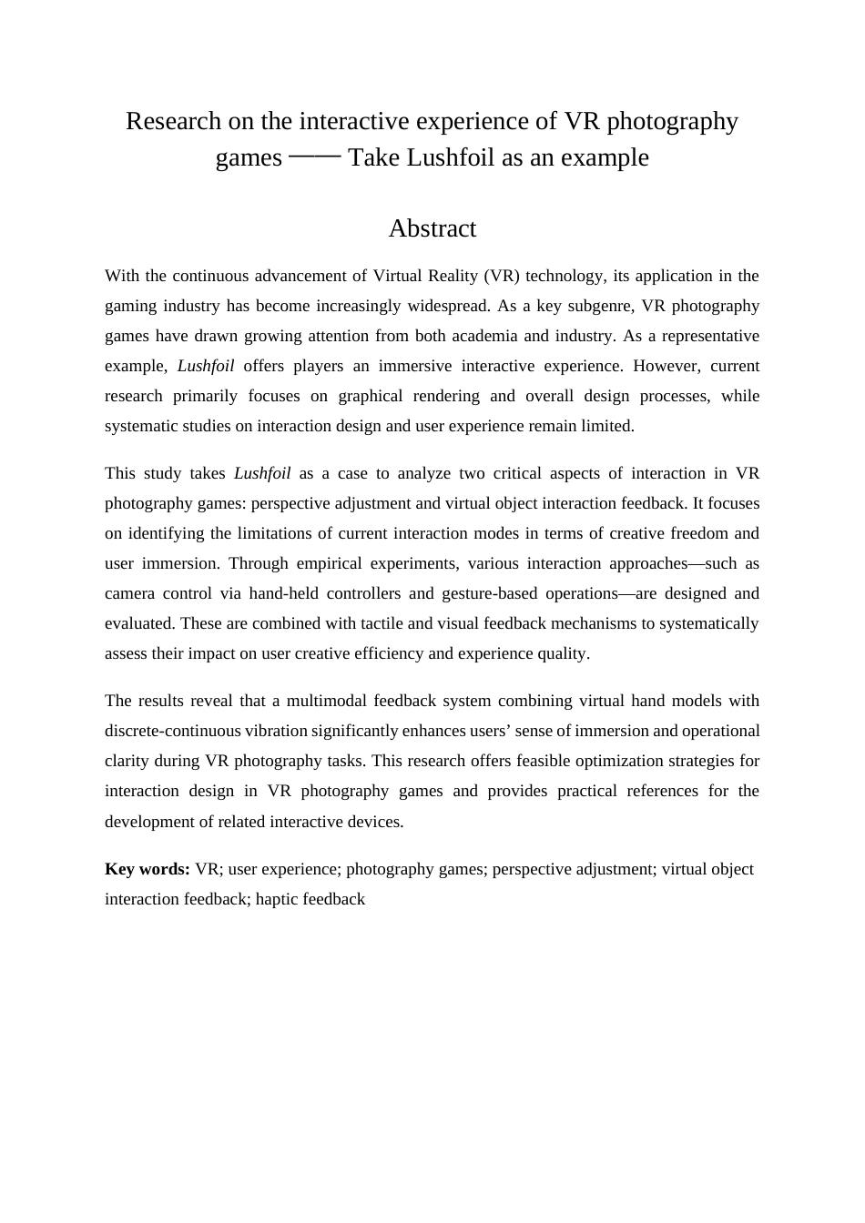 25年CH计算机科学与技术  VR摄影类游戏的交互体验研究——以《Lushfoil》为例-约14954字符.docx_第2页