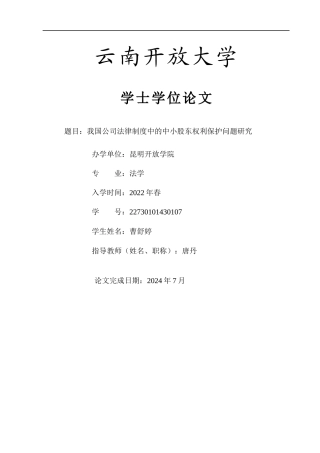 25年CH法学-我国公司法律制度中的中小股东权利保护问题研究-约16516字符.docx