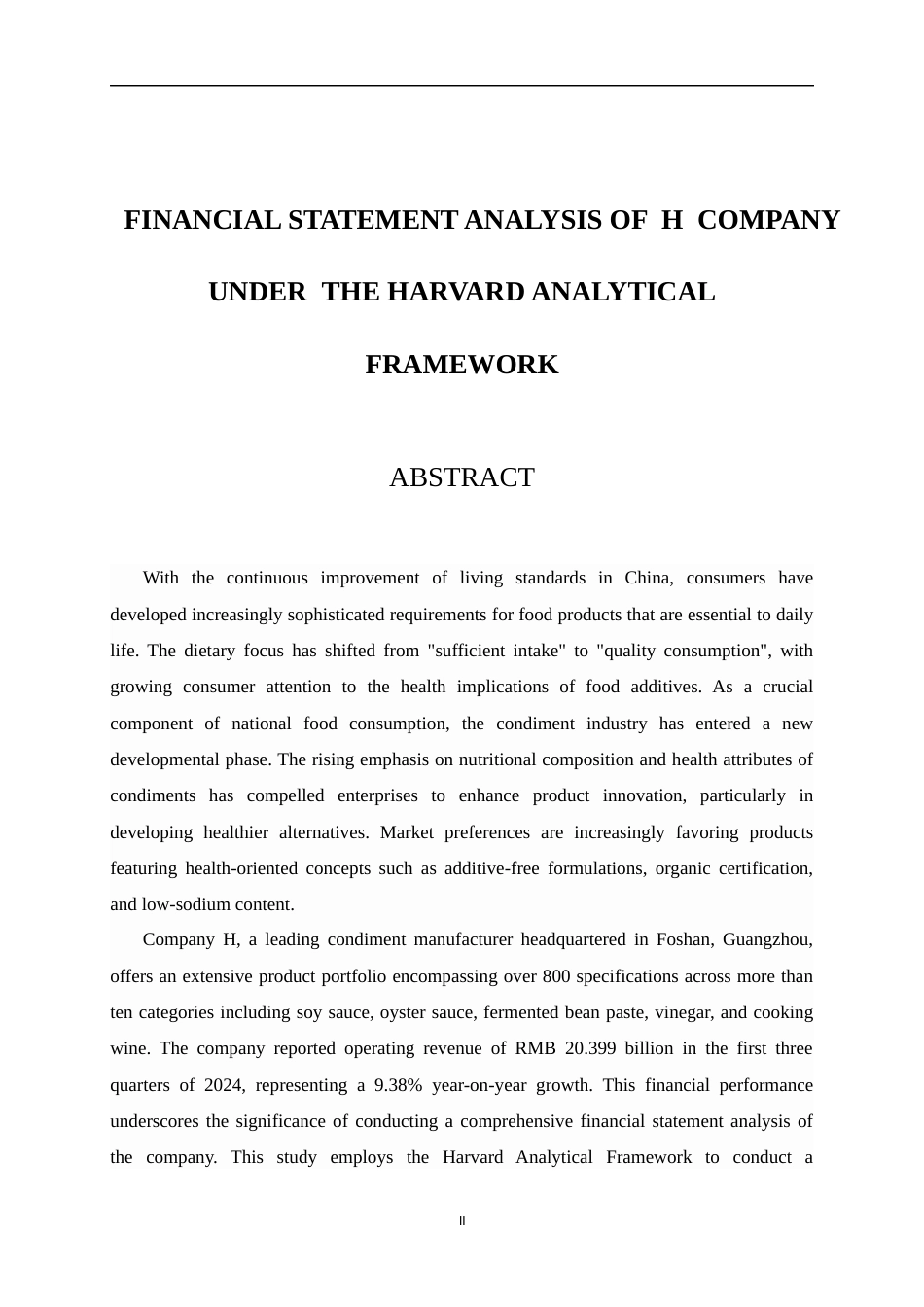 25年CH会计学 哈佛分析框架下H公司的财务报表分析-约20634字符.docx_第2页