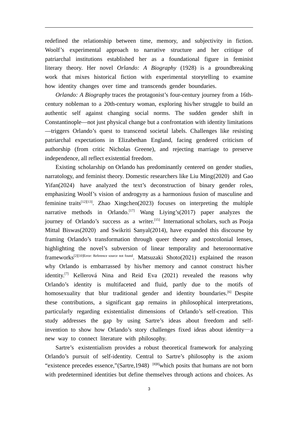 25年CH英语 AnAnalysisofOrlandosPursuitofSelf-Identity from the Perspective of Sartre’s Existentialism-约36303字符.docx_第3页