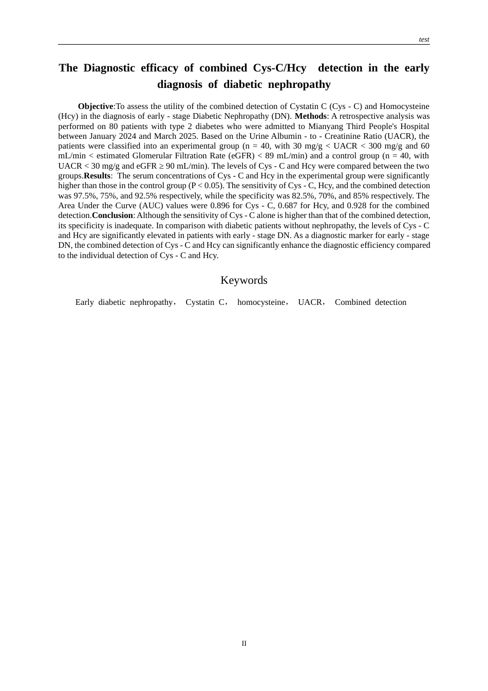 25年CH医学检验技术-Cys-CHcy联合检测在糖尿病肾病早期诊断中的作用-约10859字符.docx_第2页