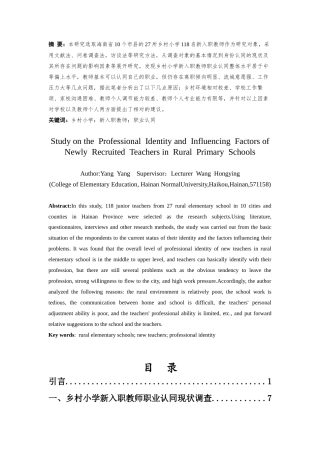25年CH小学教育-乡村小学新入职教师职业认同及影响因素研究-约19180字符.docx