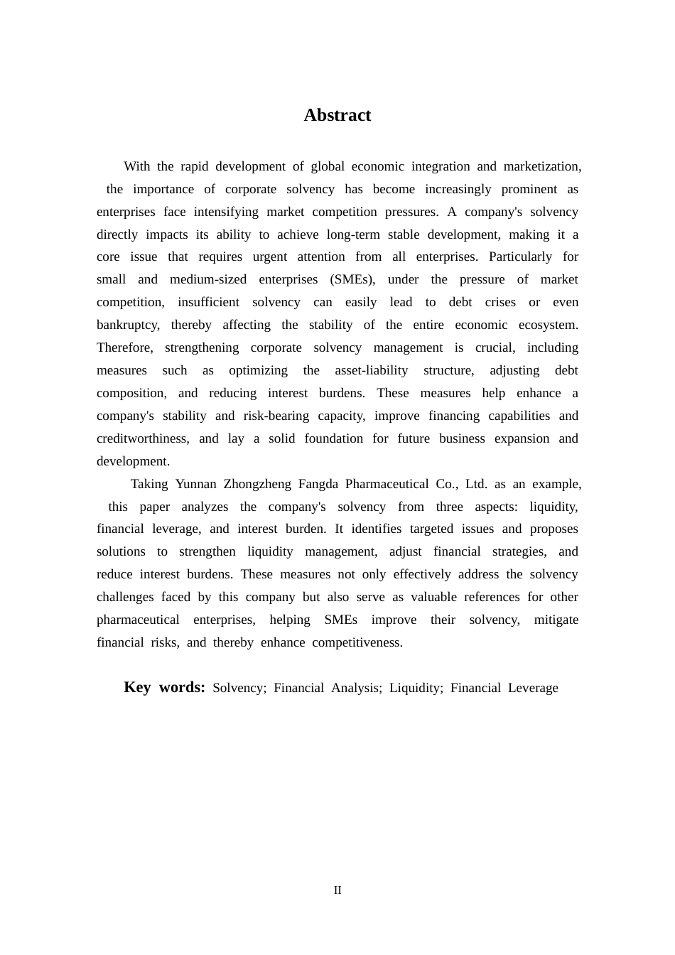 25年CH会计学专业-中小型企业的偿债能力分析——以云南中正方达药业公司为例-约14389字符.docx_第2页