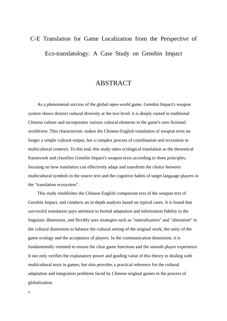 25年CH英语 C-E Translation for Game Localization from the Perspective of Eco-translatology_ A Case Study on Genshin Impact-约45382字符.docx_第4页