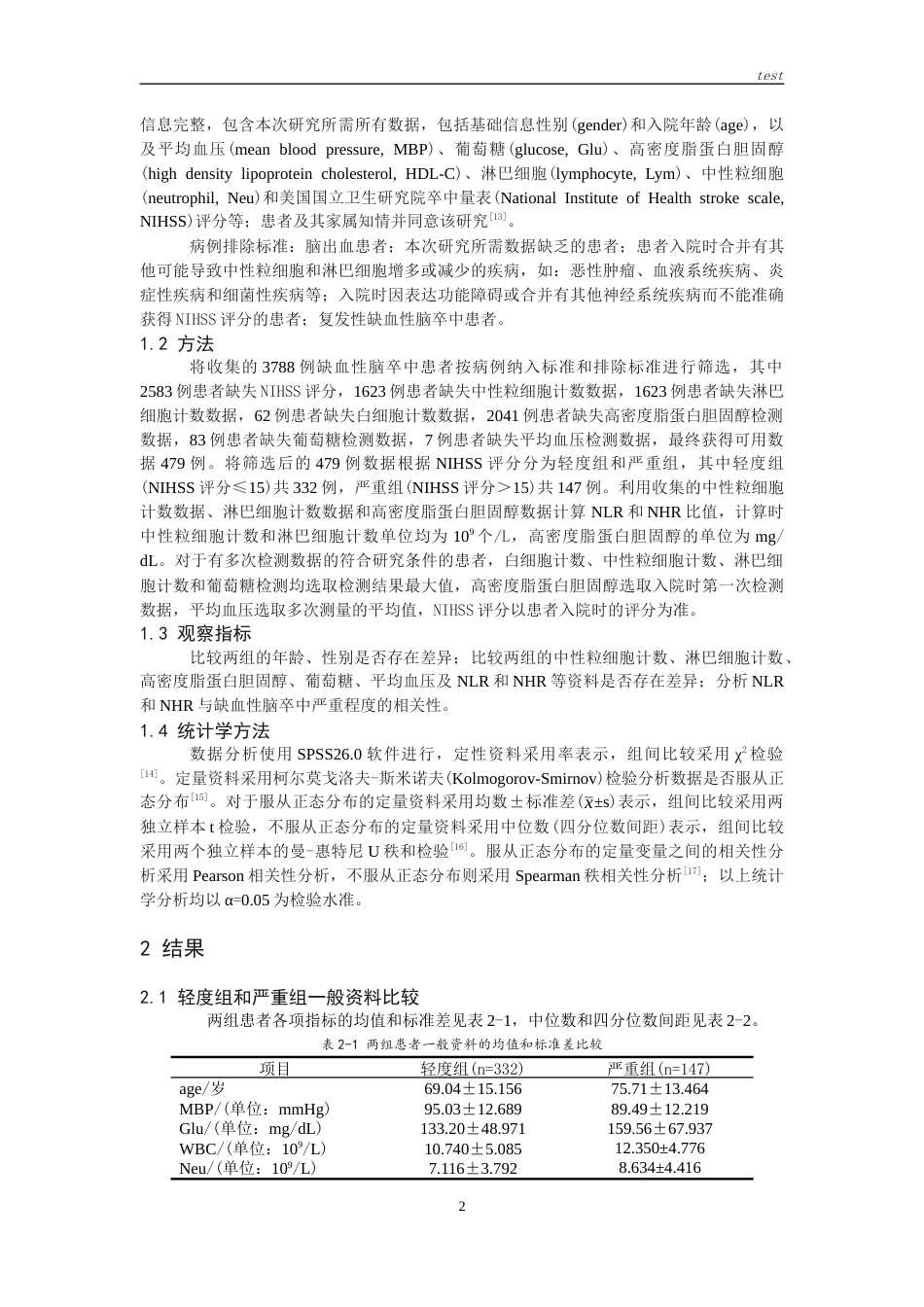 25年CH医学检验技术-中性粒细胞淋巴细胞比值、中性粒细胞高密度脂蛋白胆固醇比值与缺血性脑卒中严重程度的相关性-约10996字符.docx_第4页