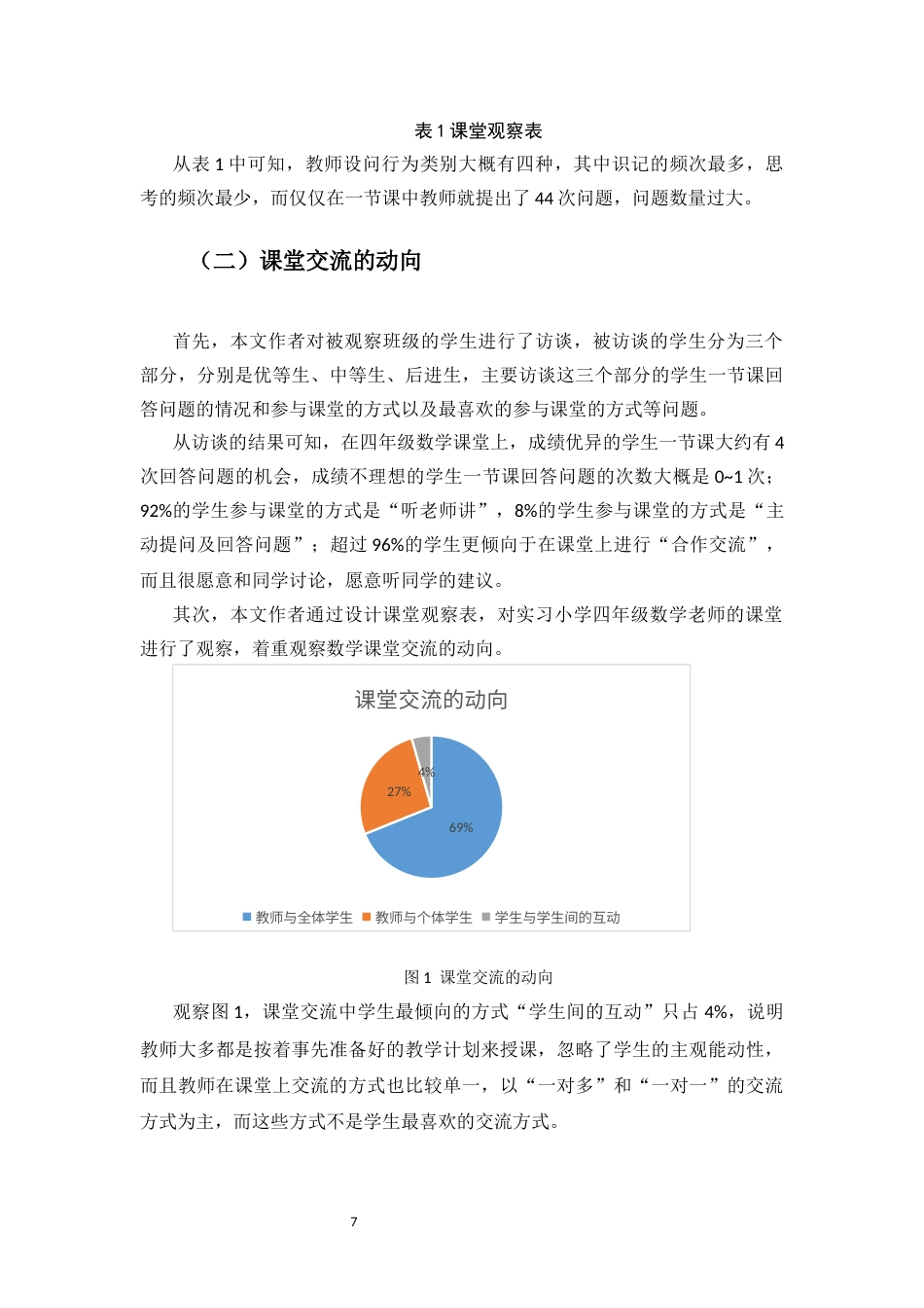 25年CH小学教育-小学四年级数学课堂交流的现状调查研究--以海南三亚Y小学四年级为例-约14637字符终版.docx_第7页